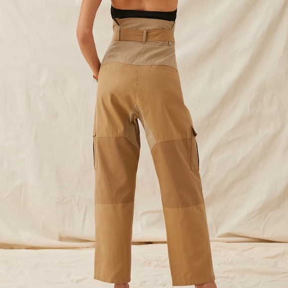Mes Demoiselles x Anthropologie Paperbag Cargo 6/S Khaki Tan Belted High Rise - Picture 4 of 15